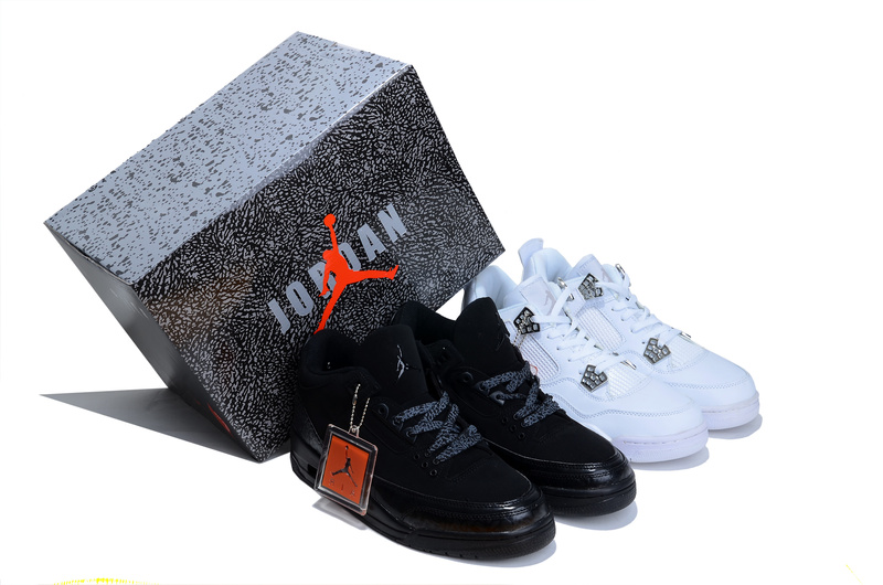 2013 Limited Combine Black Air Jordan 3 And White Jordan 4 Shoes - Click Image to Close